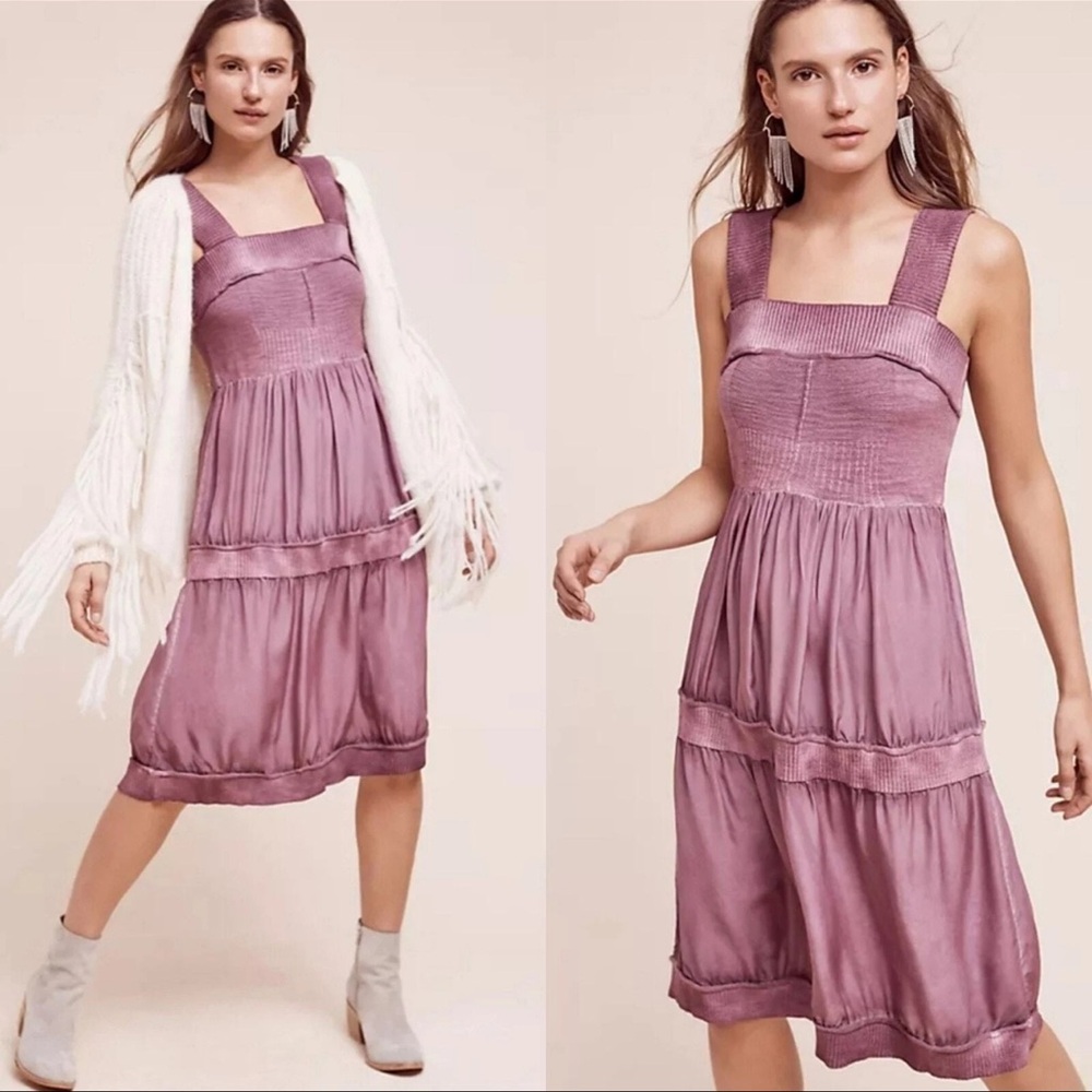 Anthropologie E by Eloise silk and sweater babydoll tank dress in mauve medium